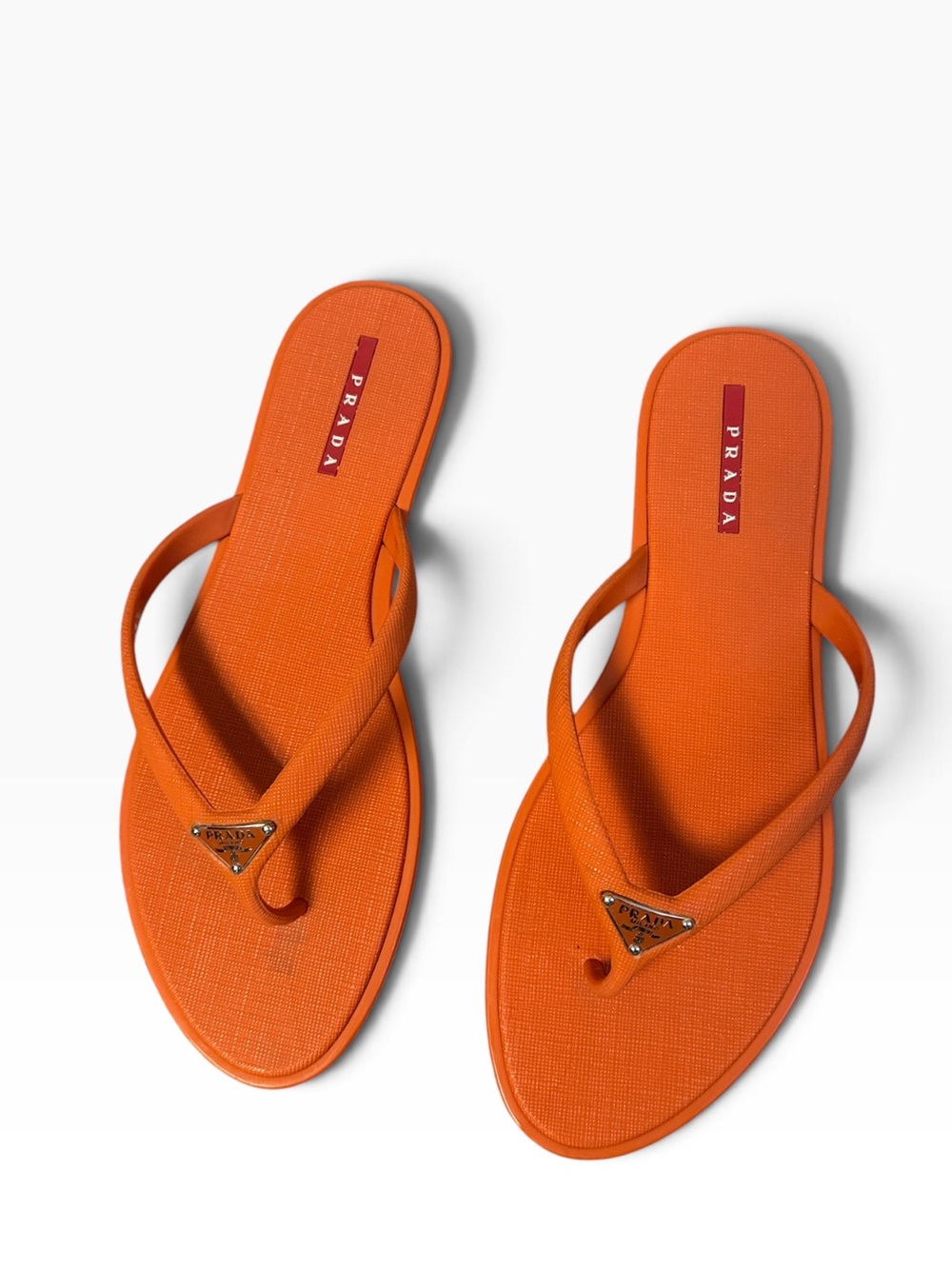 Prada Sport Orange Nylon Logo Rubber Thong Flip-Flop Sandals EU 40